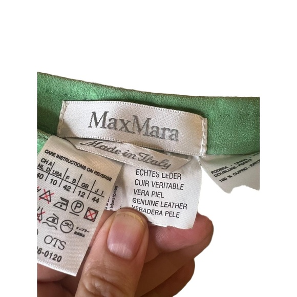 MaxMara Light Green Belt Loops Above Knee Length A-line Skirt Suede Size 10 - Picture 3 of 9
